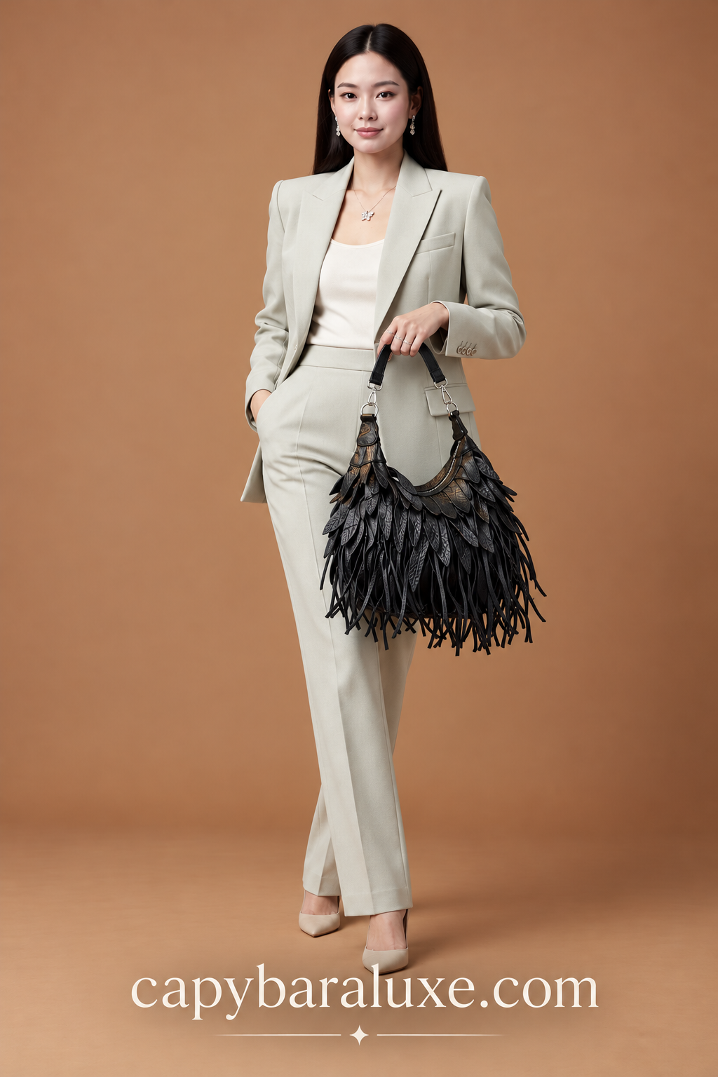Black Leather Fringe Crossbody Bag for Women | Capybaraluxe