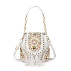White Embellished Pearl & Gold Beardwork  Handbag