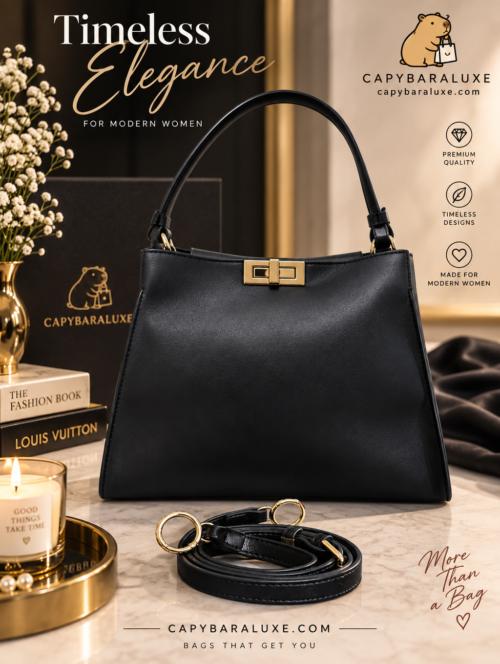 Timeless Black Luxe Handbag – Premium Women’s Shoulder Bag