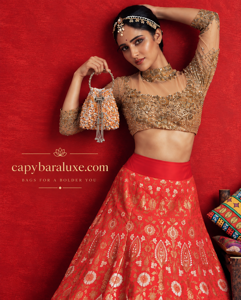Embellished Beaded Rust Potli bag