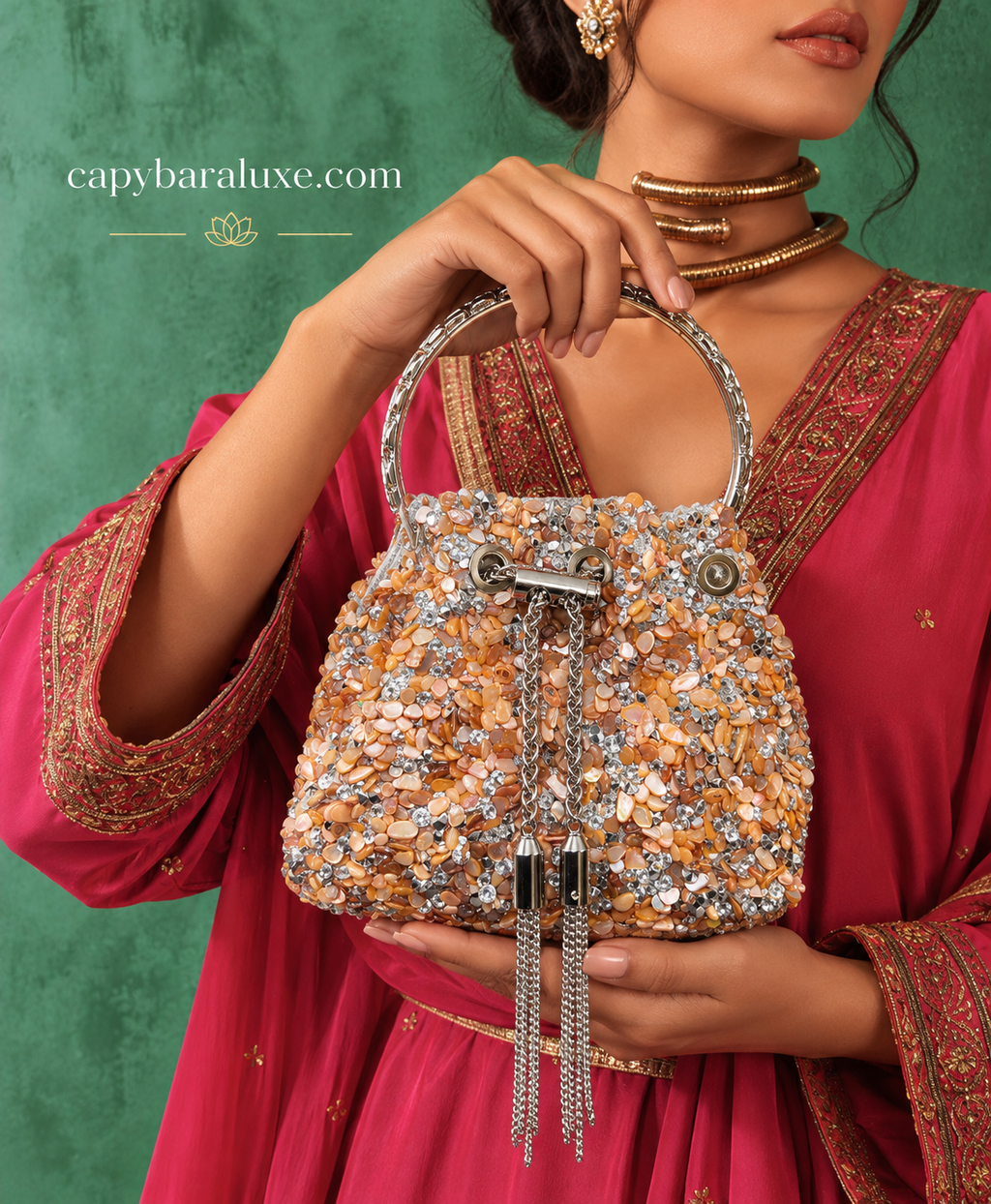 Embellished Beaded Rust Potli bag