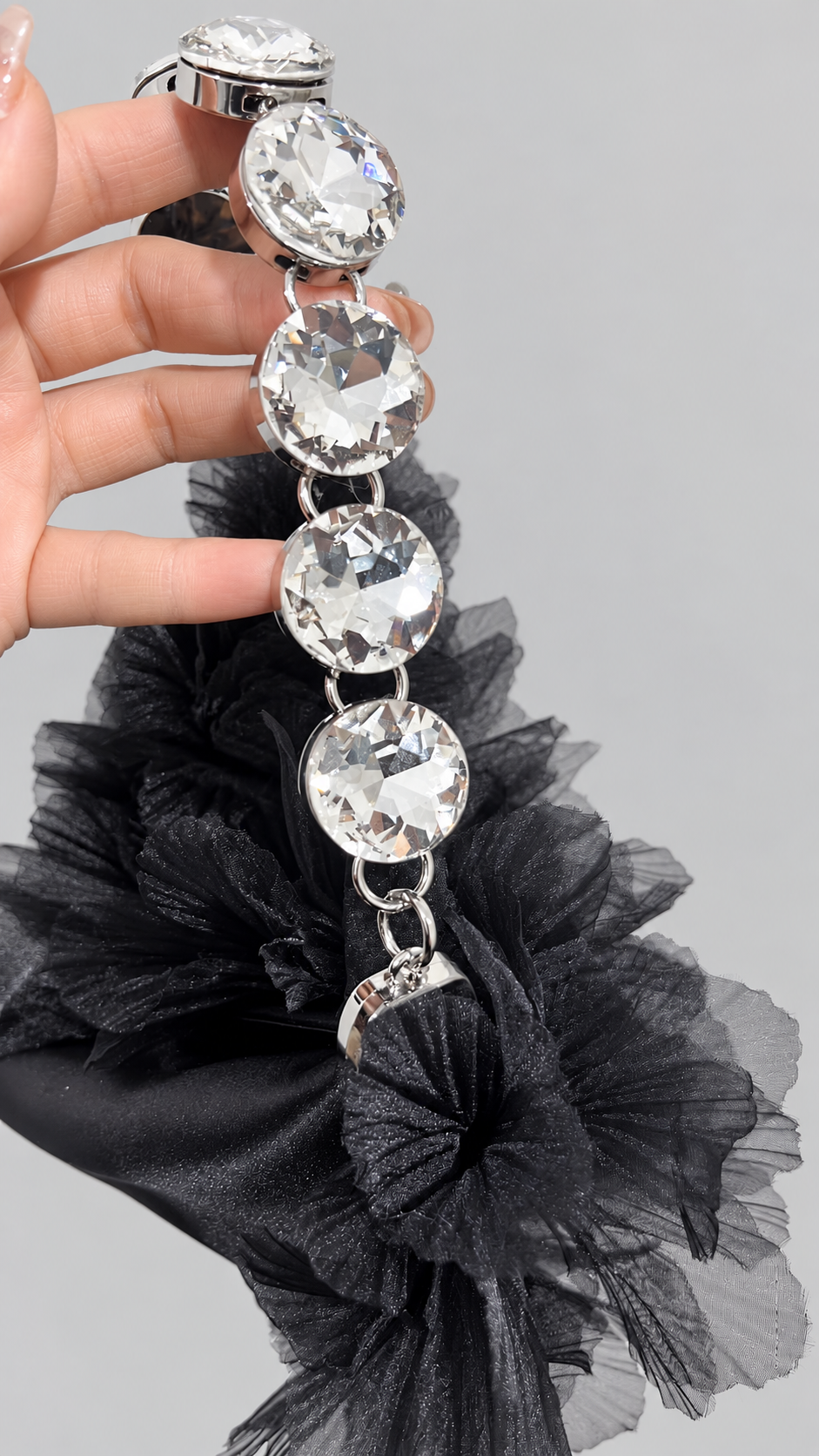 Black Floral Crystal Handle Bag