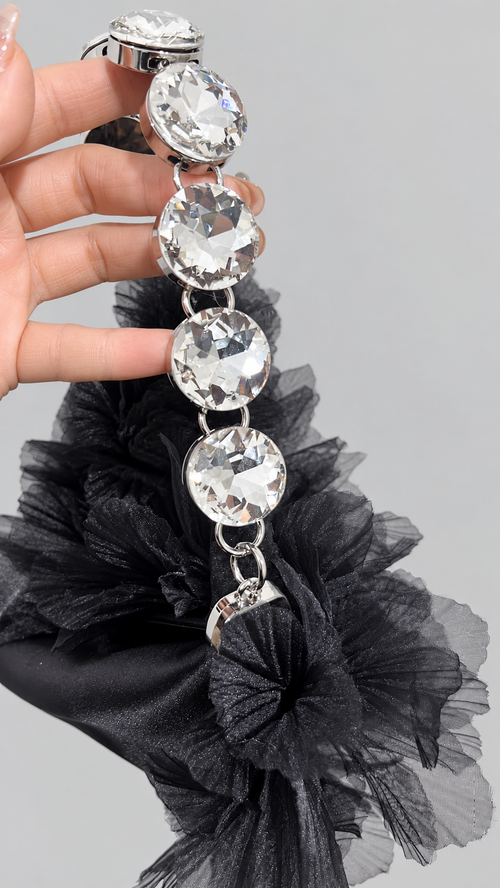 Black Floral Crystal Handle Bag