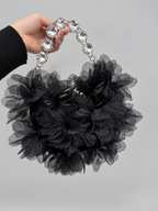 Black Floral Crystal Handle Bag