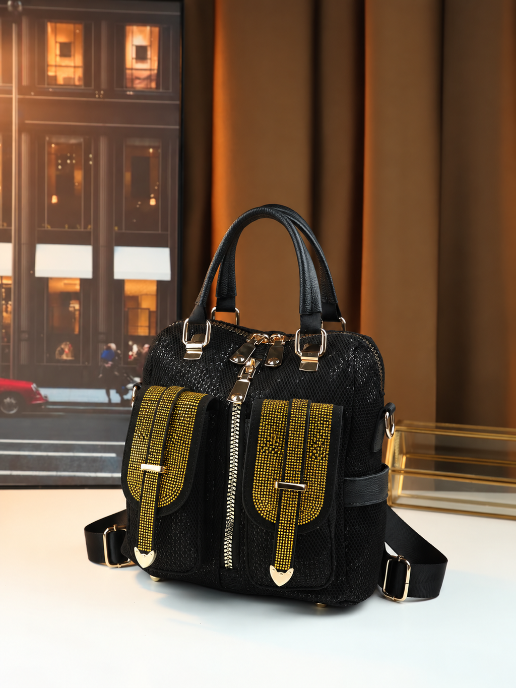Luxe Black & Gold Statement Backpack