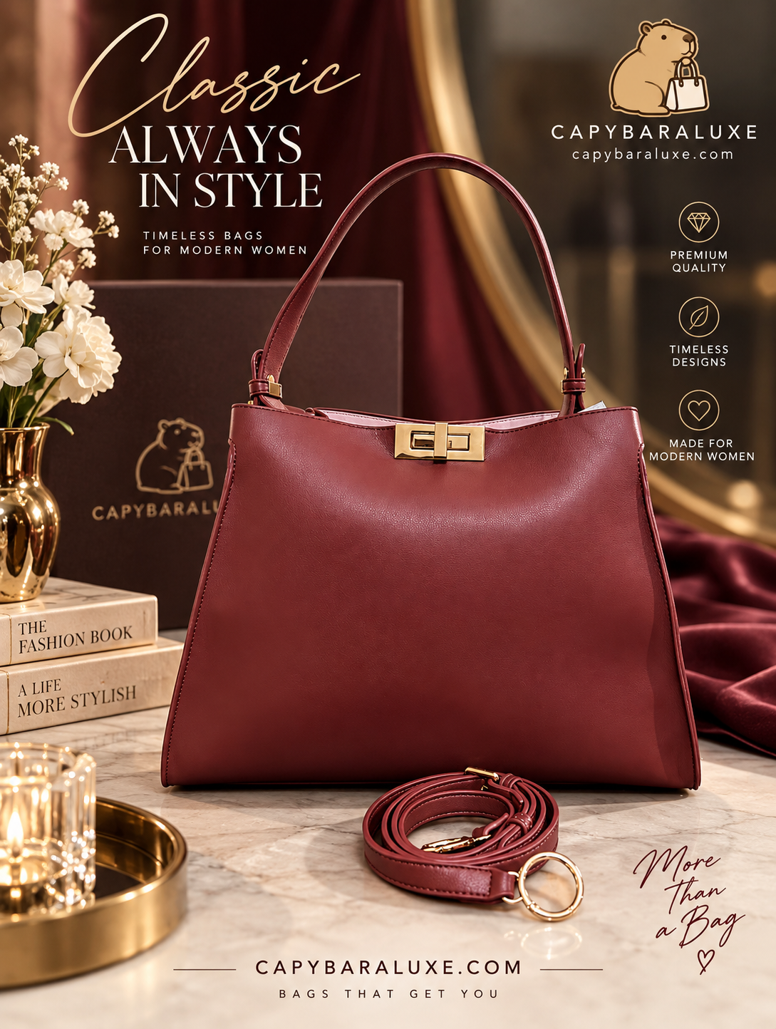 Capybara Luxe Burgundy Premium Handbag – Timeless Elegance