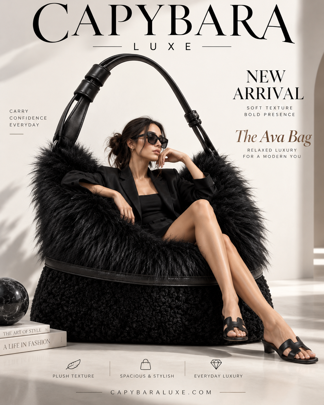 Black Fur Premium HandBag