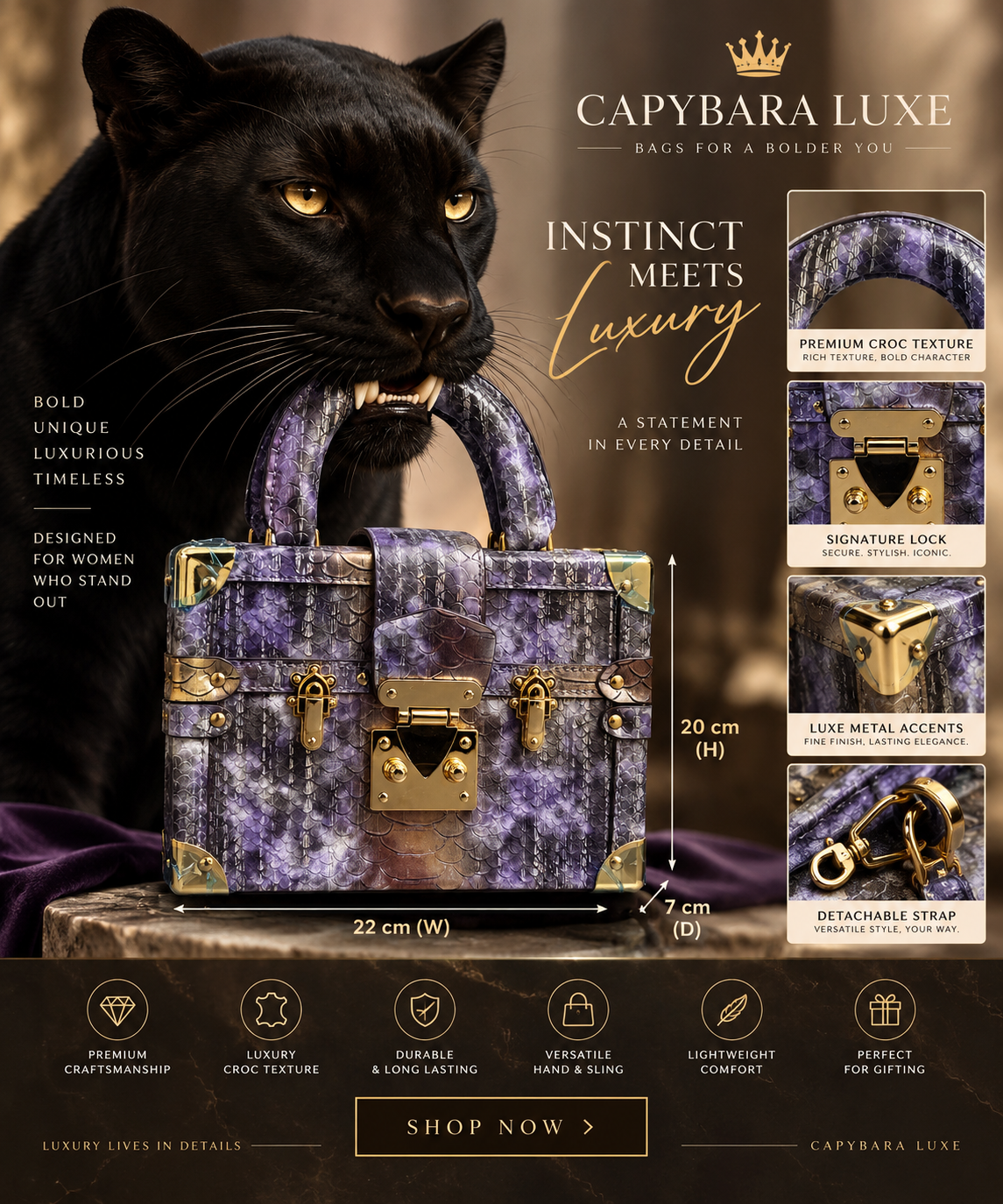 Purple Luxury Croco  Handbag