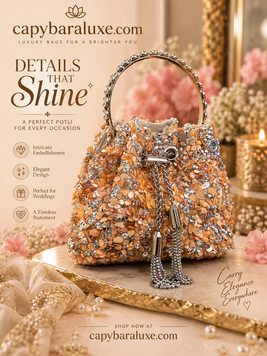 Embellished Beaded Rust Potli bag