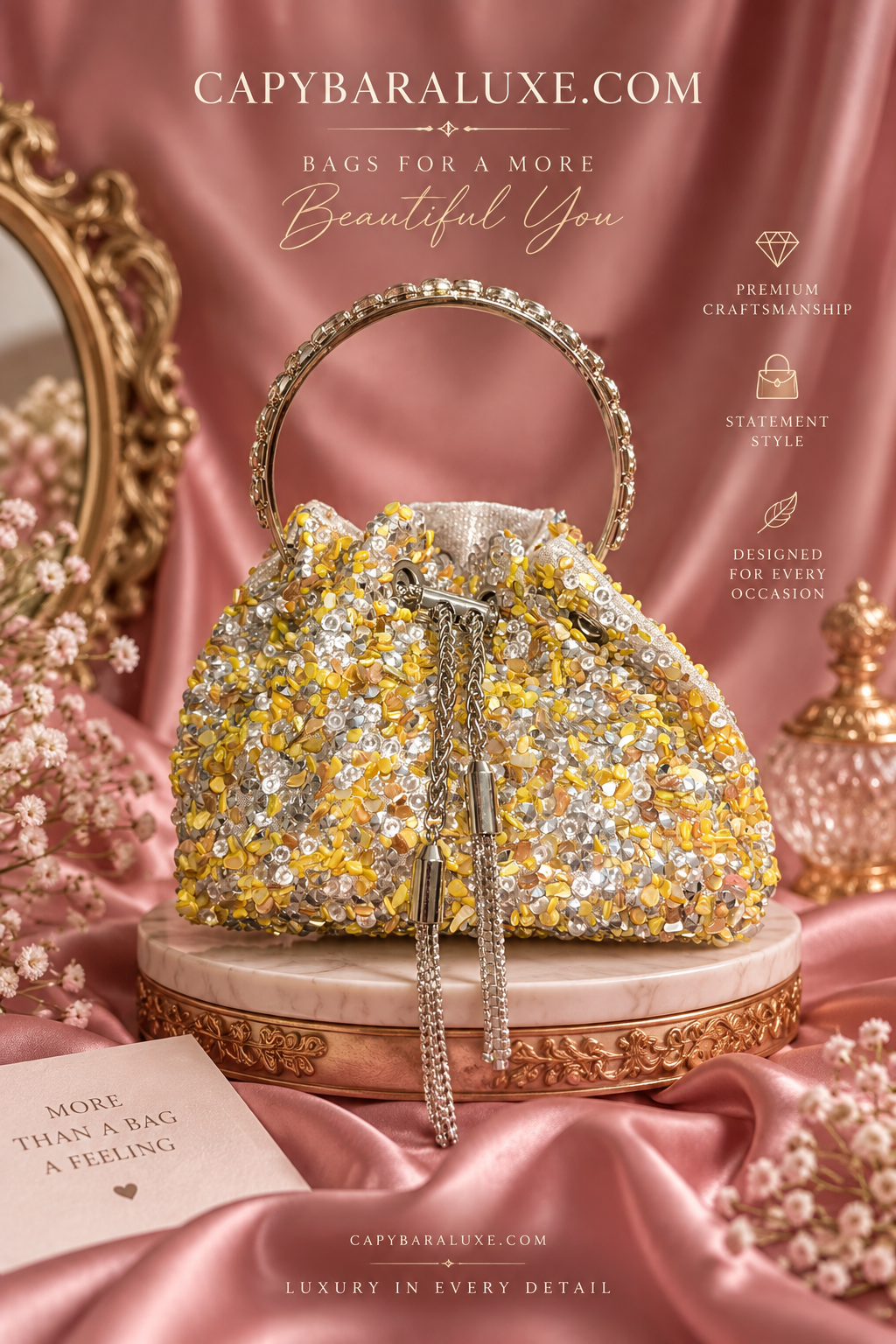 Capybara Luxe Bridal Pearl Potli Bag – Gold & Silver