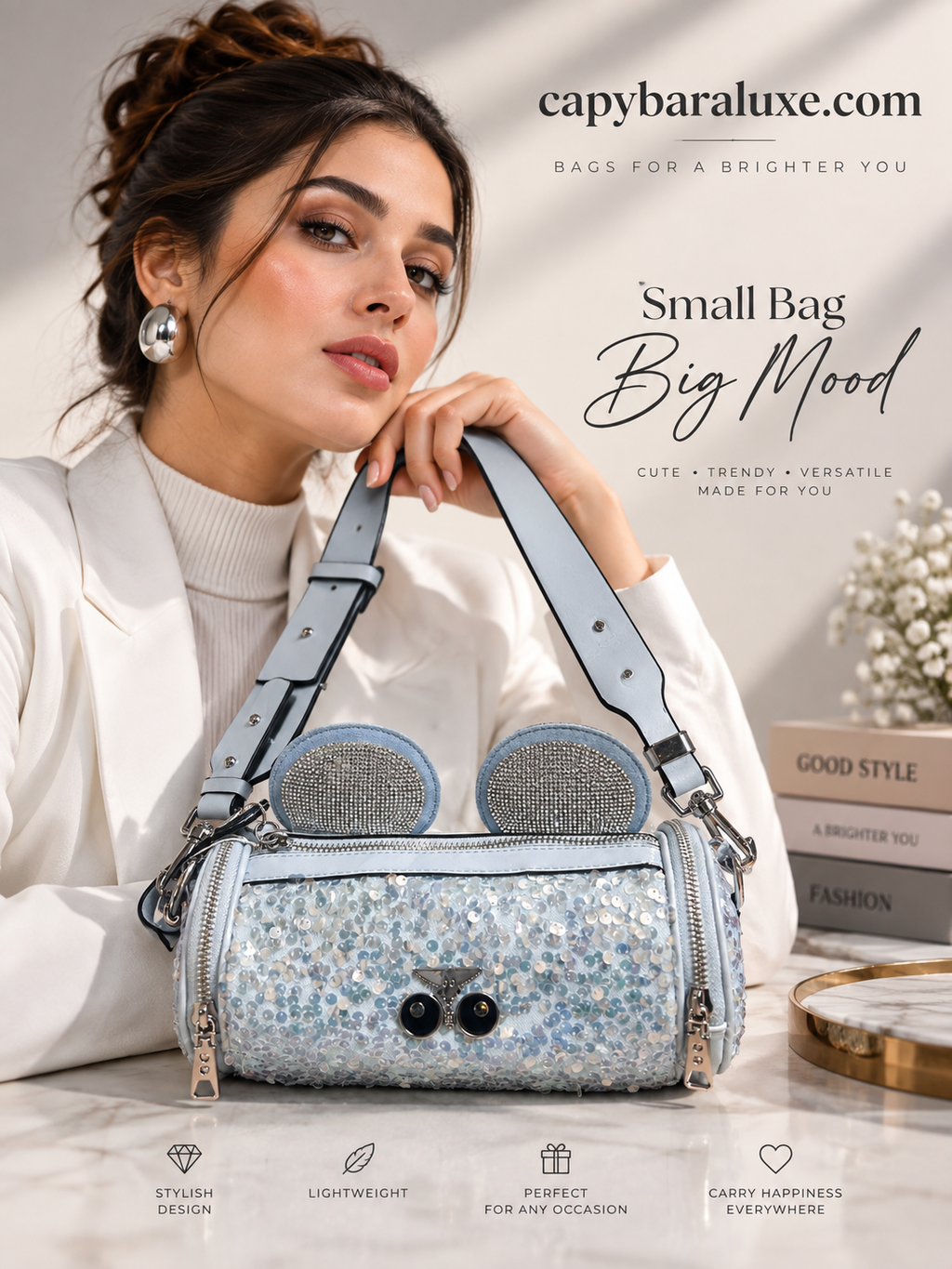 Blue Sequin Mini Shoulder Bag