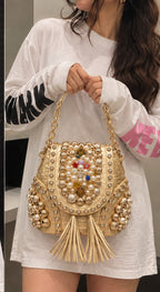 Golden Pearl Handcrafted Statement Clutch