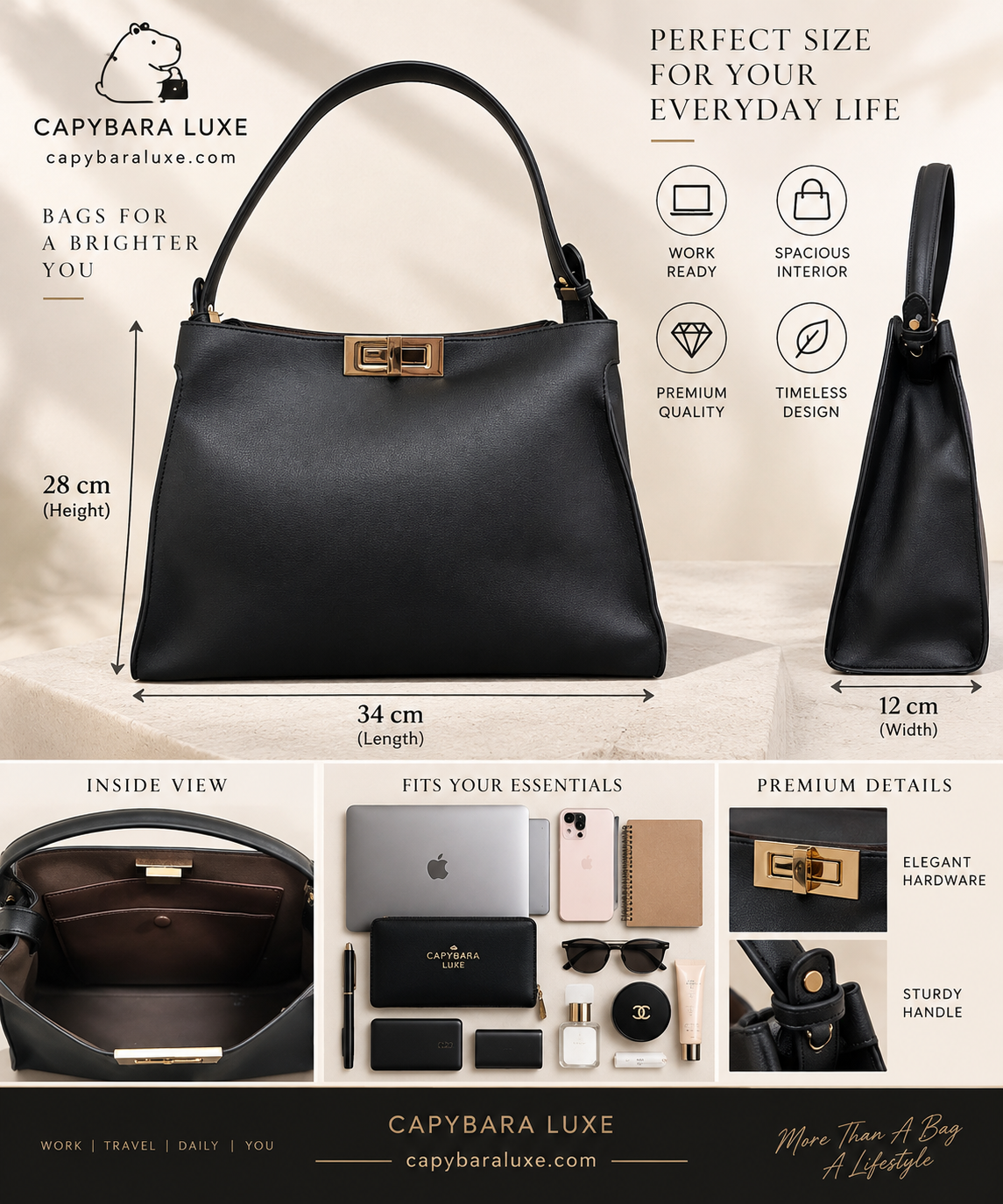 Timeless Black Luxe Handbag – Premium Women’s Shoulder Bag