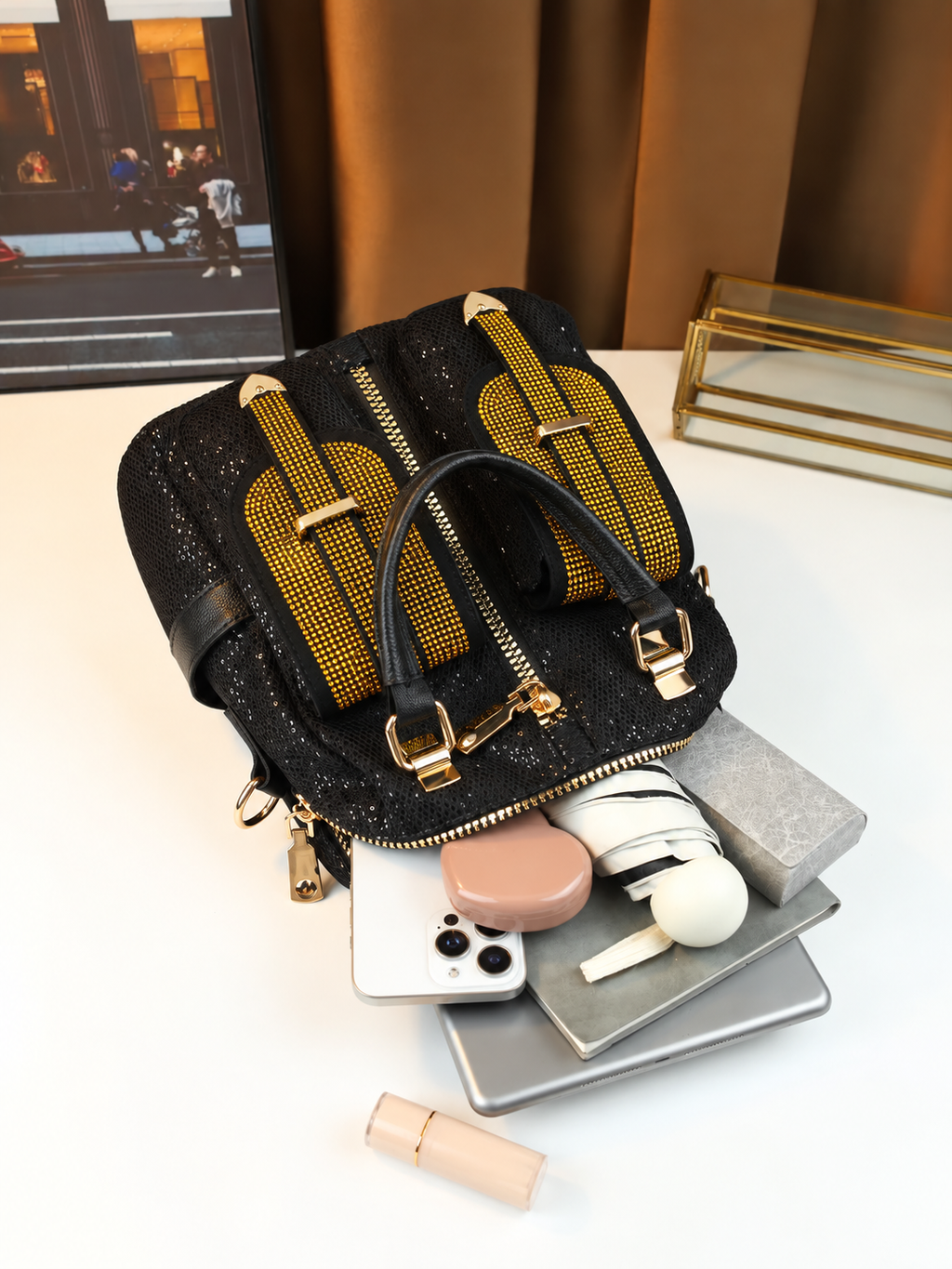 Luxe Black & Gold Statement Backpack