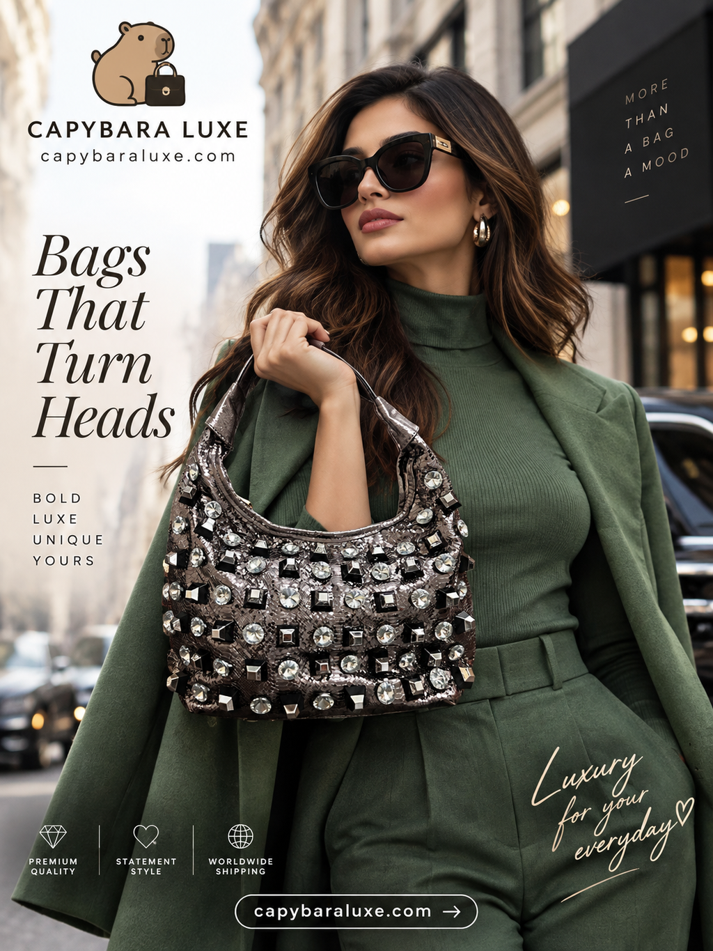Capybara Luxe Silver Crystal Embellished Statement Handbag