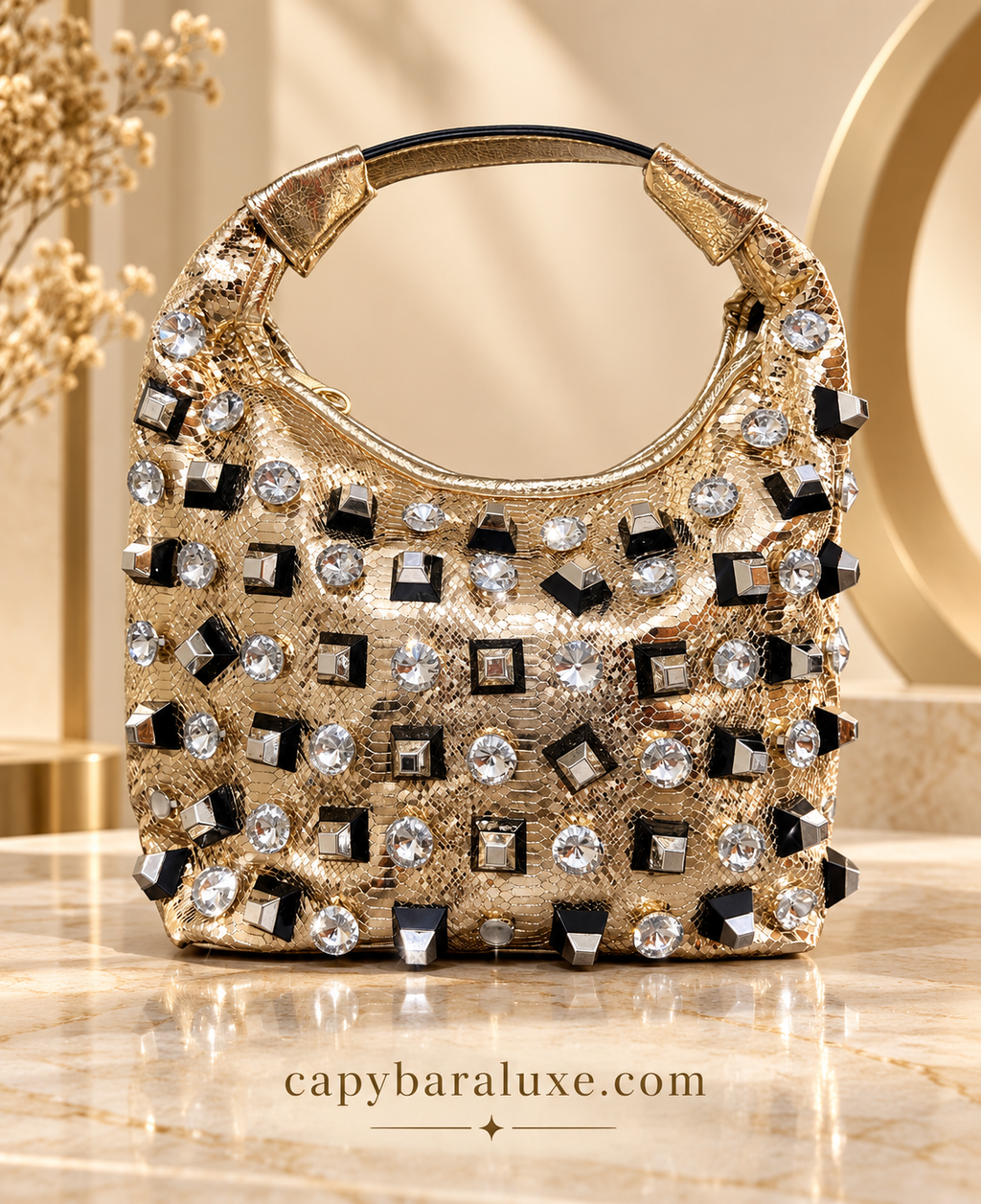 Capybara Luxe Crystal Embellished Statement Handbag