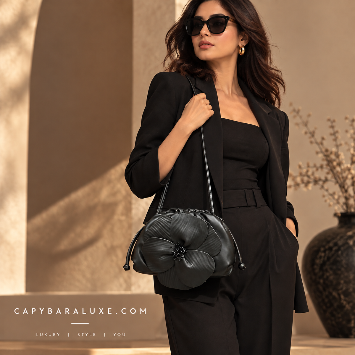 Black Flower Premium Bag