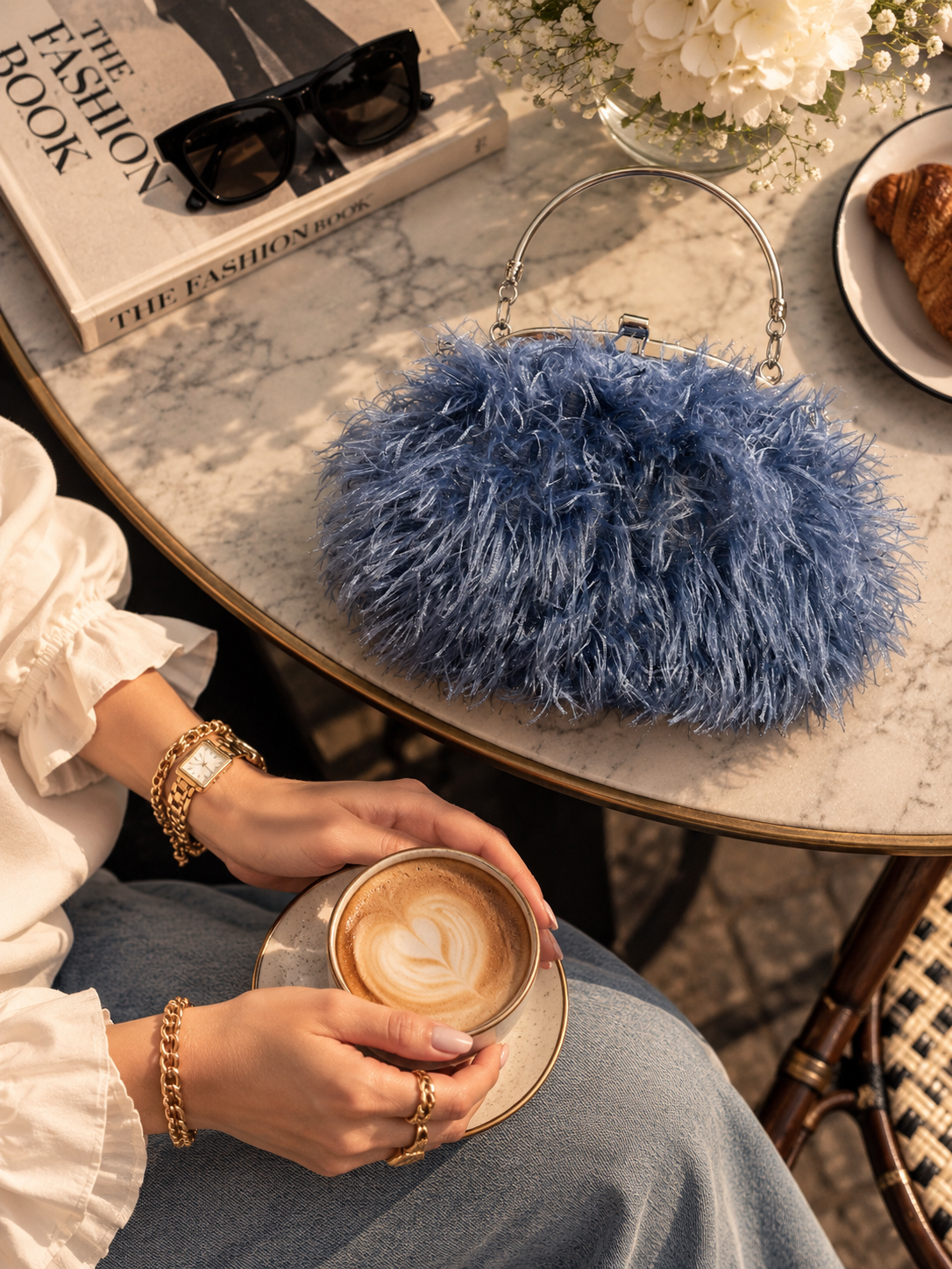 Blue Luxury Fur Clutch Bag