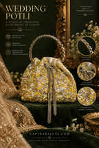 Capybara Luxe Bridal Pearl Potli Bag – Gold & Silver