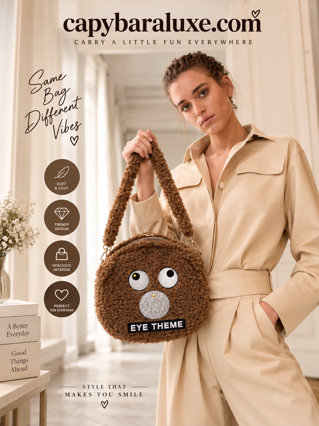 Brown Plush Owl Shoulder Bag