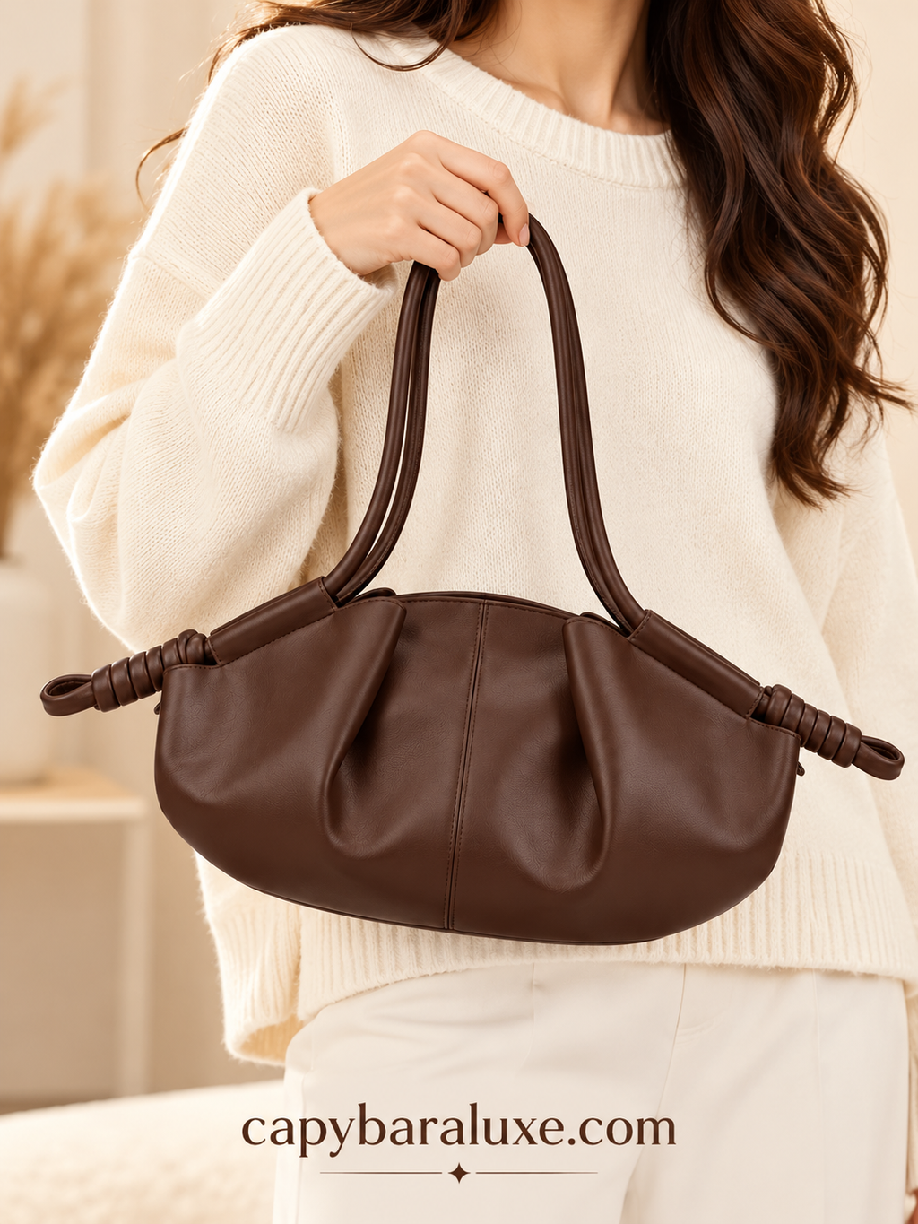 Chocolate Brown Pleated Shoulder Bag for Women | Elegant Everyday Handbag