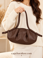 Chocolate Brown Pleated Shoulder Bag for Women | Elegant Everyday Handbag