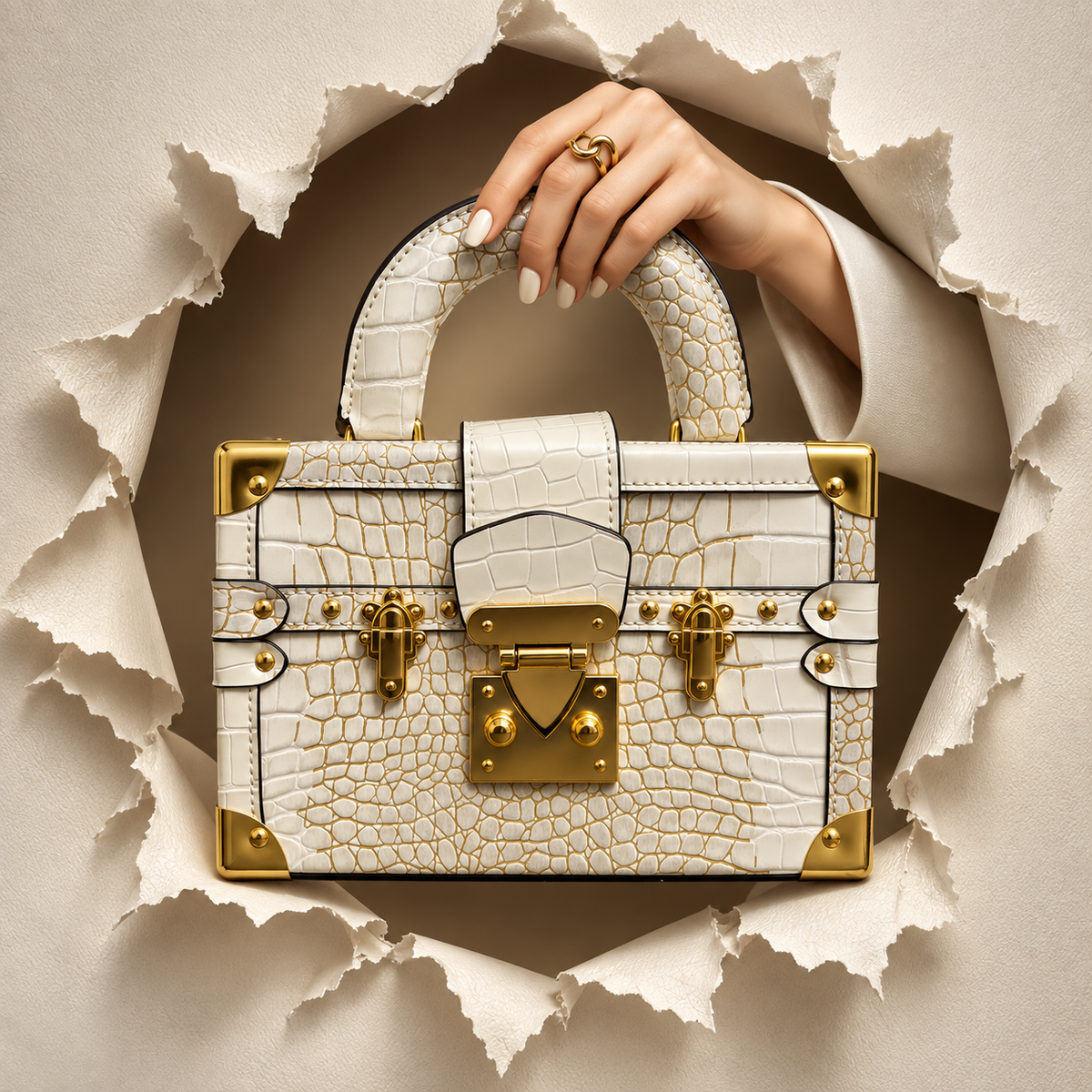 Luxe Ivory Crocodile Box Bag