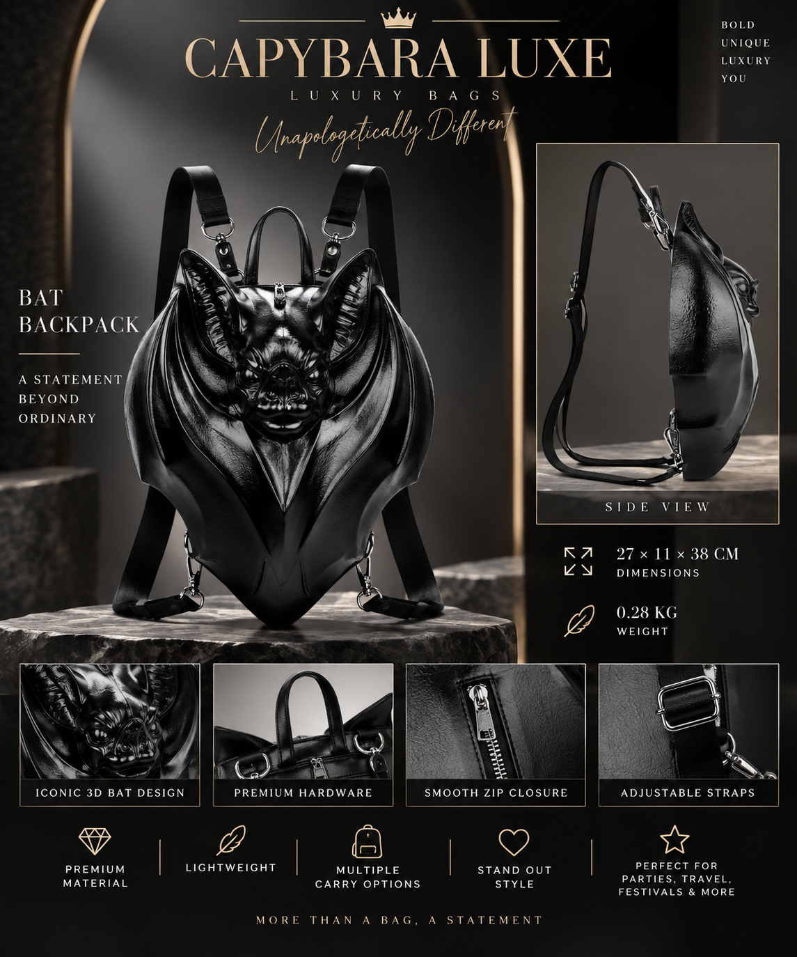Luxe Sculpted Bat Backpack