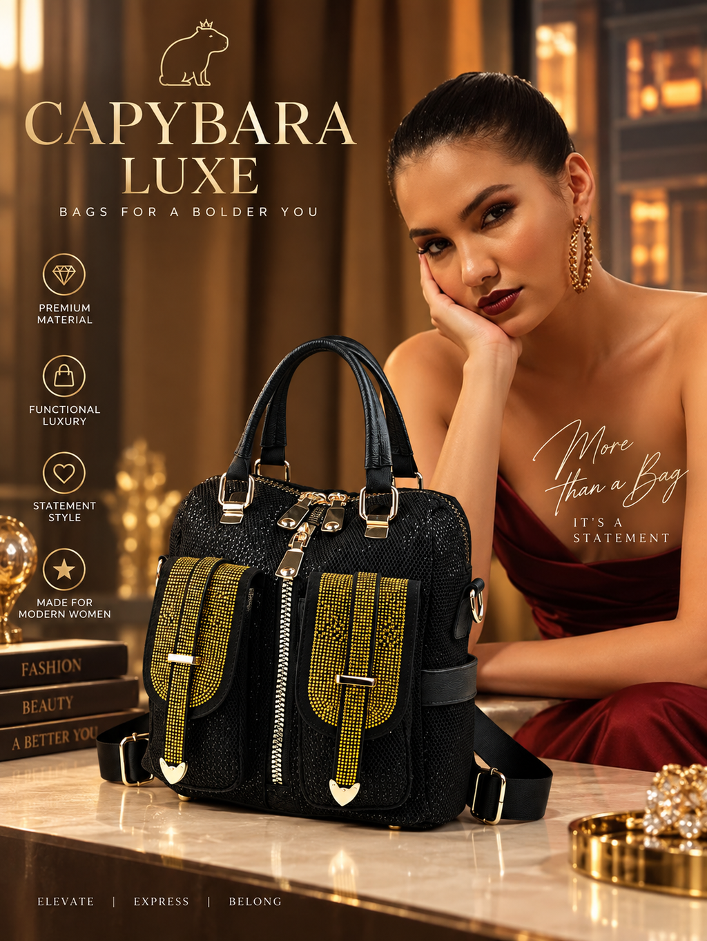 Luxe Black & Gold Statement Backpack