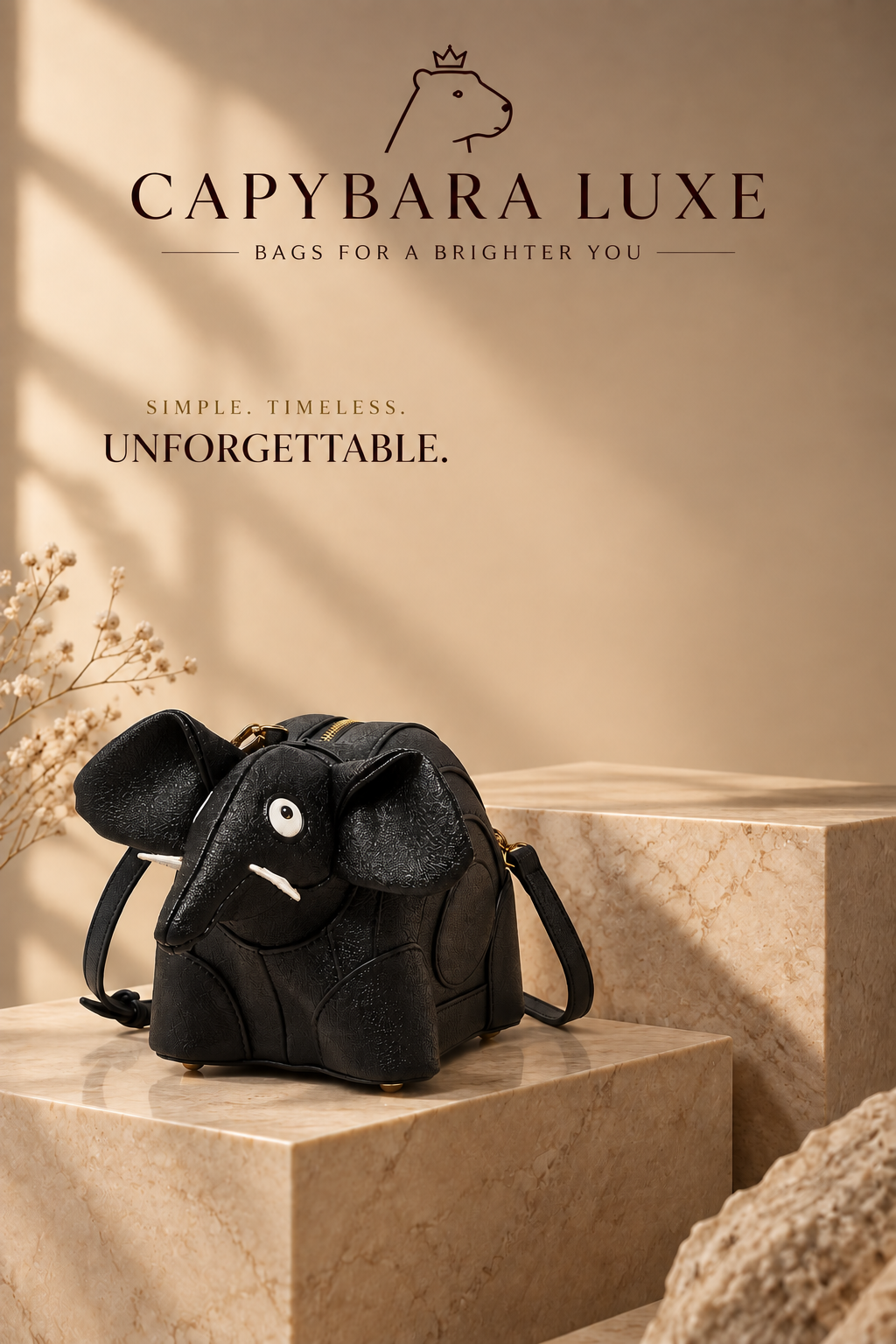Luxe Black Elephant Shoulder Bag