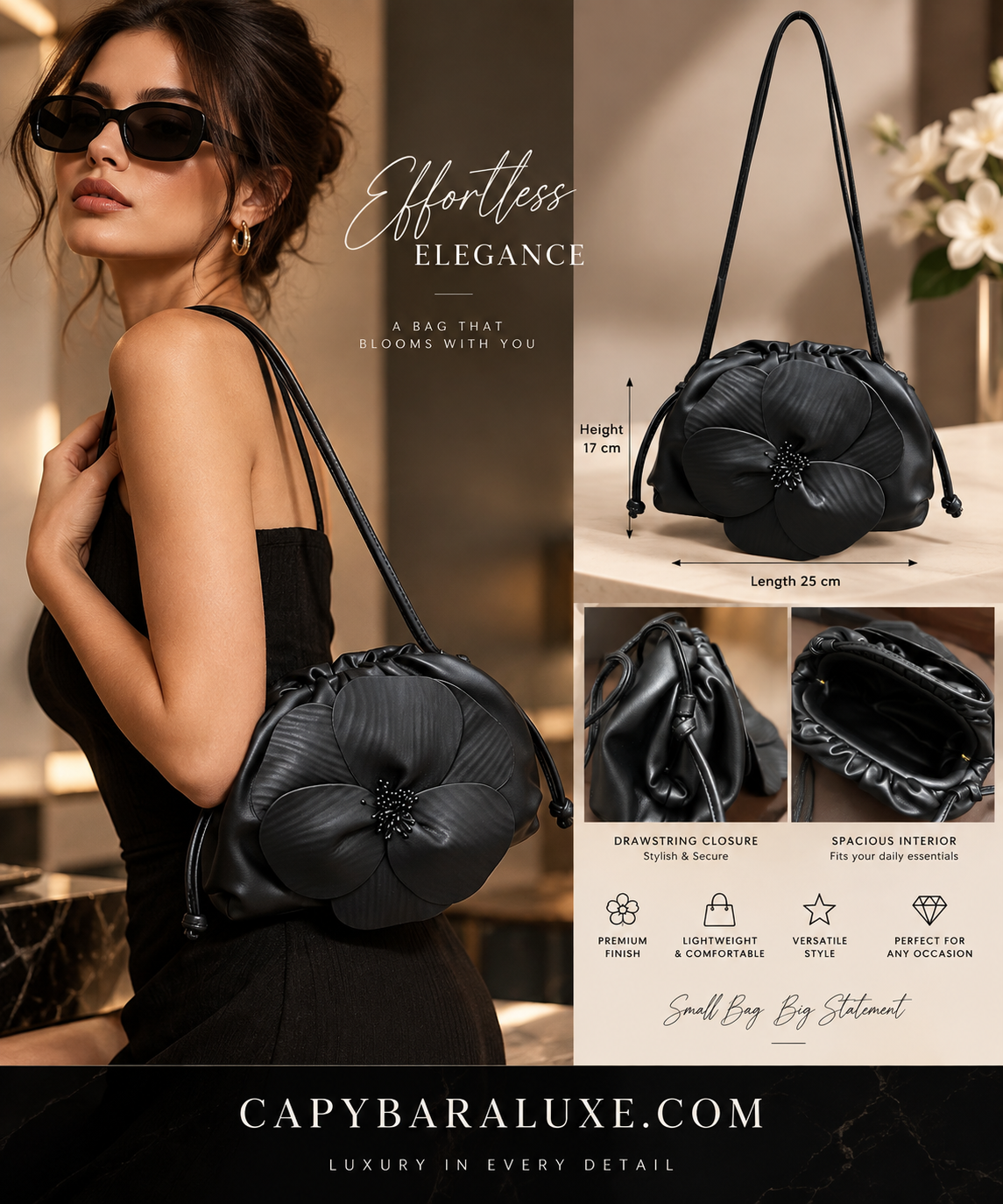 Black Flower Premium Bag