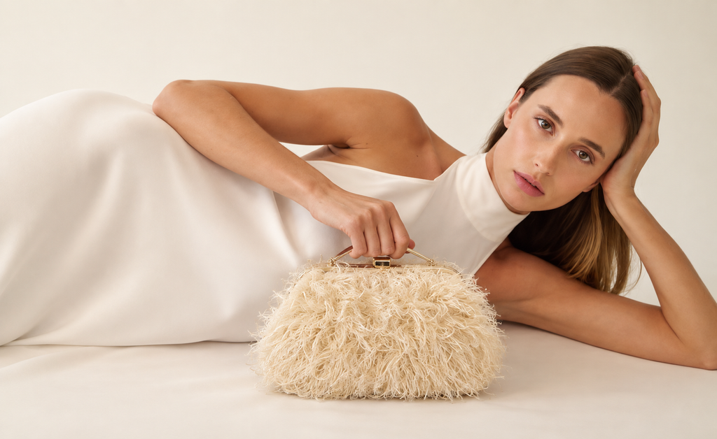 Cream Fur Luxury Clutch Bag