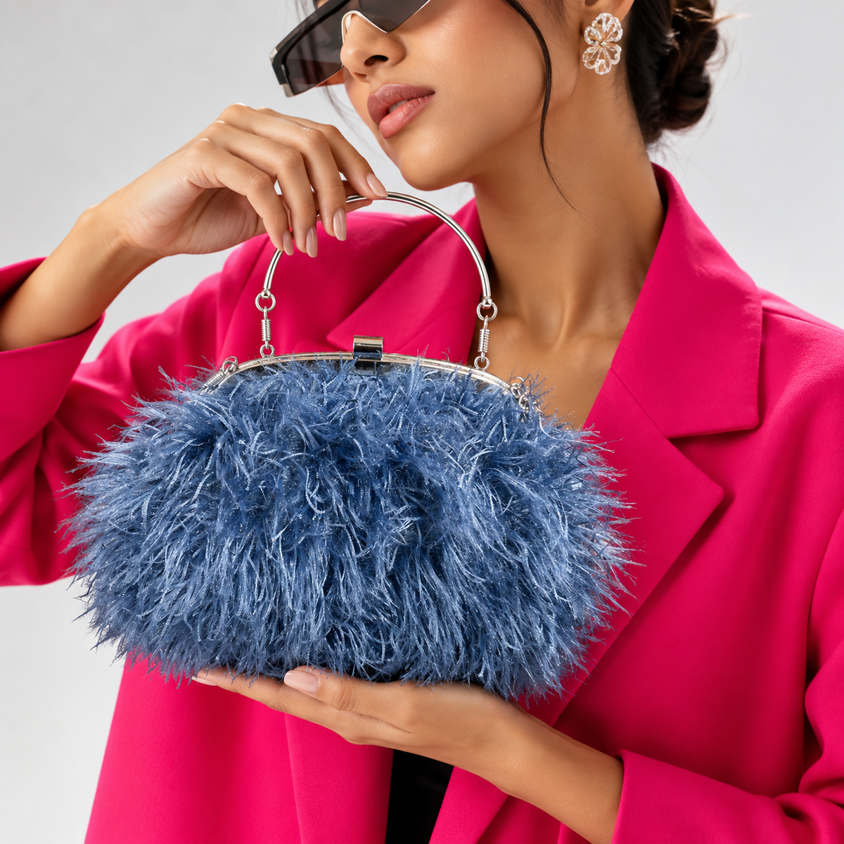 Blue Luxury Fur Clutch Bag
