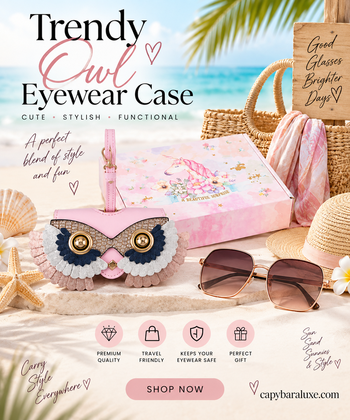 Pink Owl Sunglasses Case