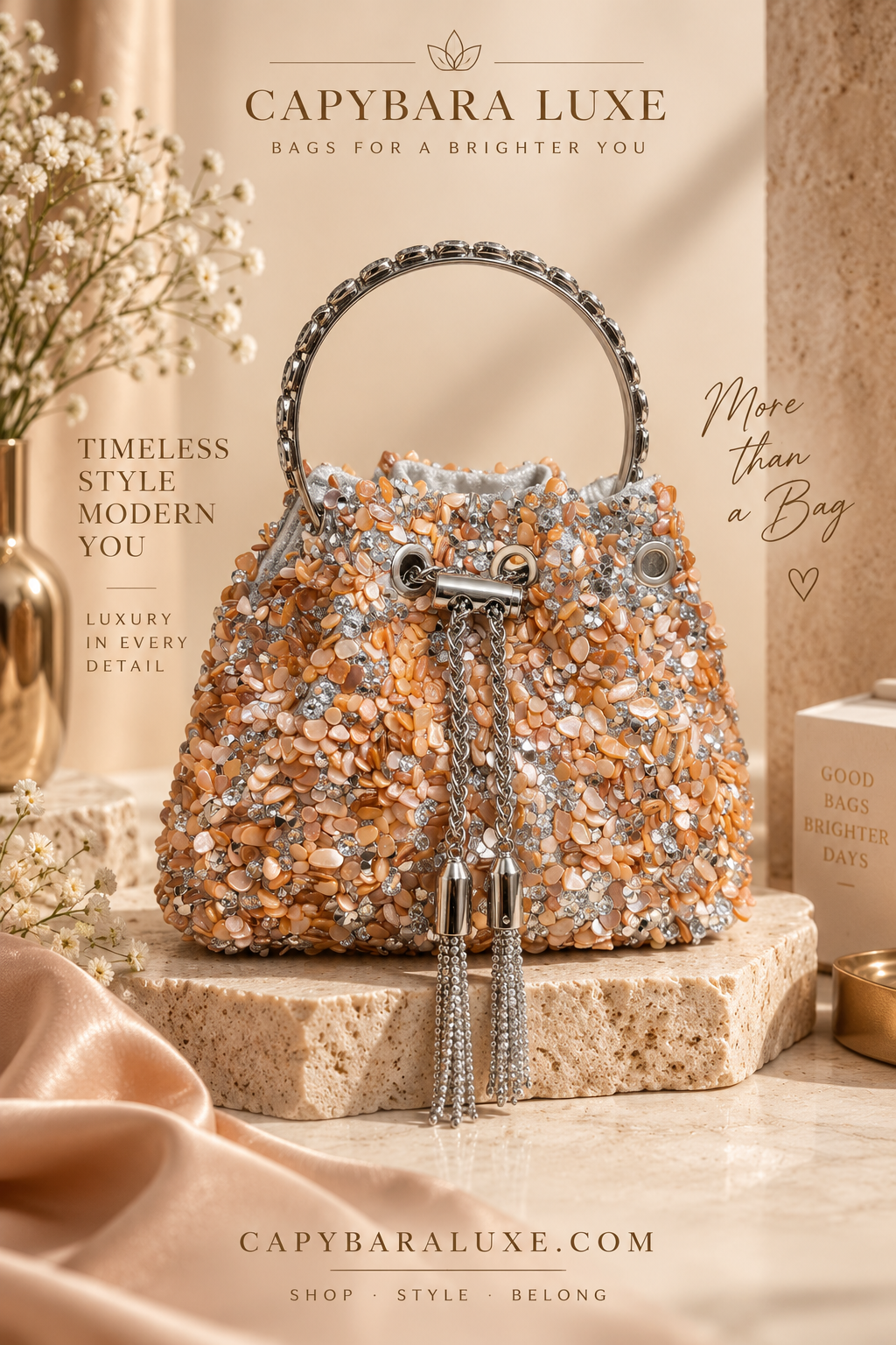 Embellished Beaded Rust Potli bag