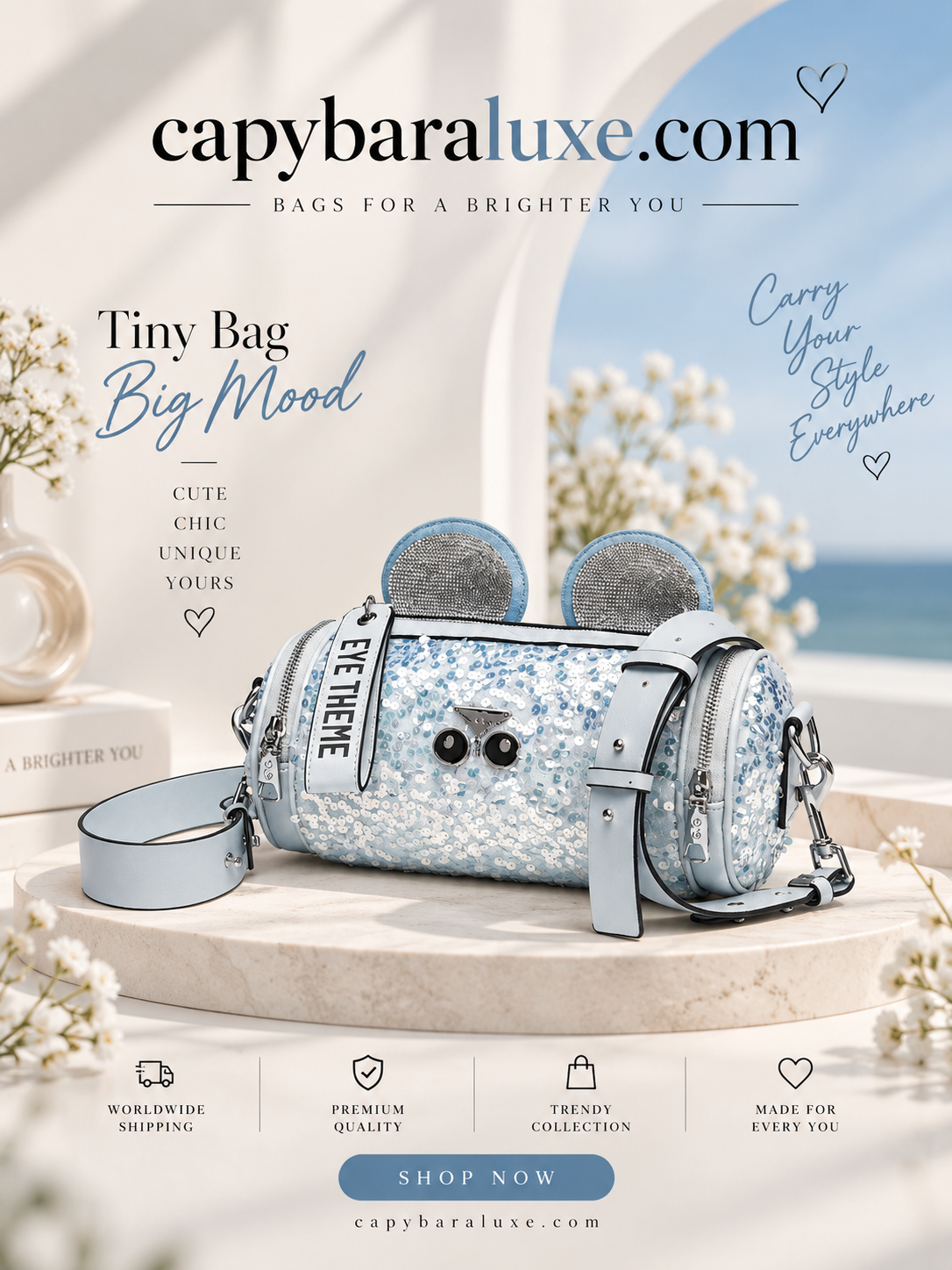 Blue Sequin Mini Shoulder Bag