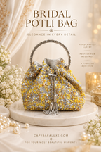 Capybara Luxe Bridal Pearl Potli Bag – Gold & Silver