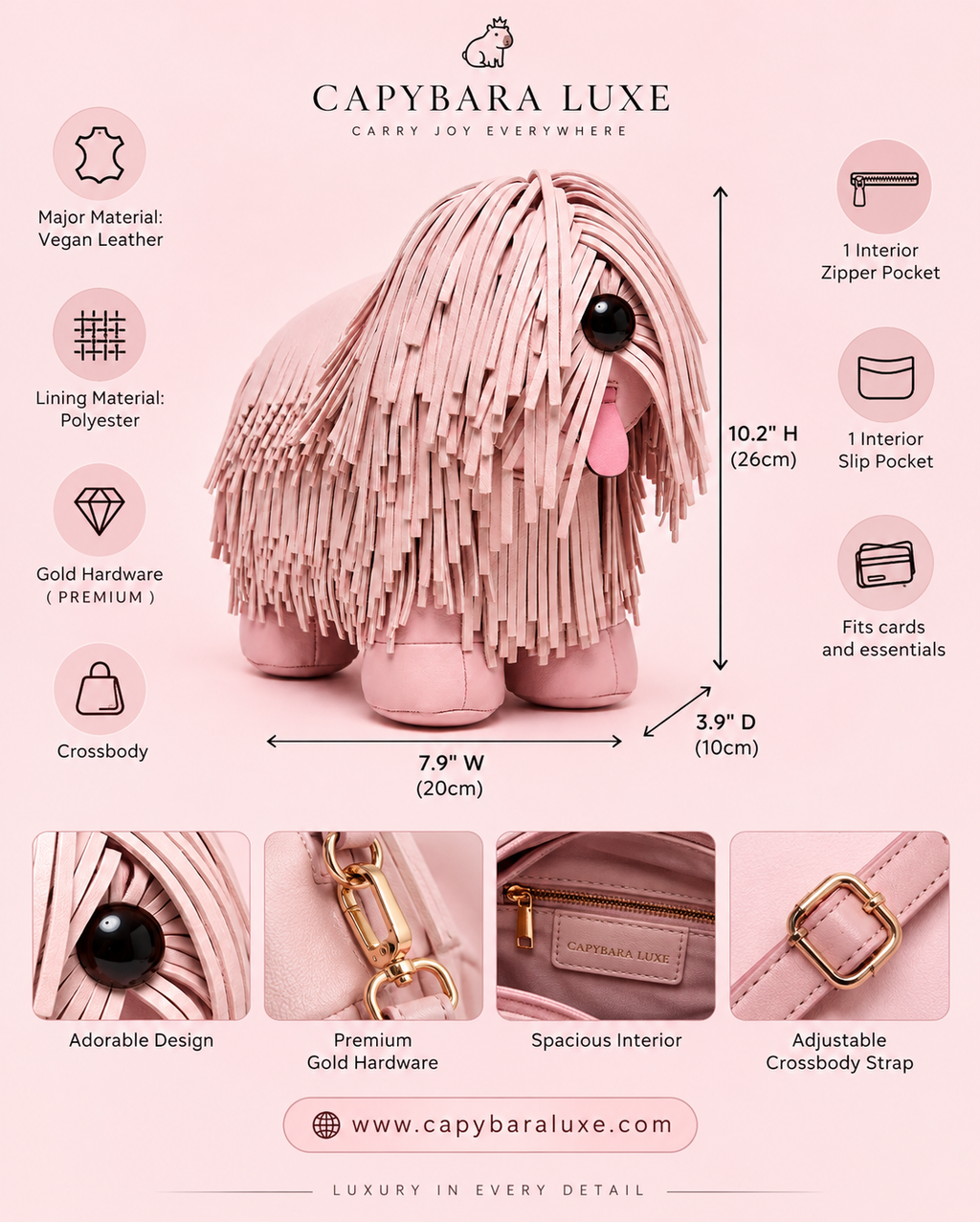 Pink  fringe Pup Bag