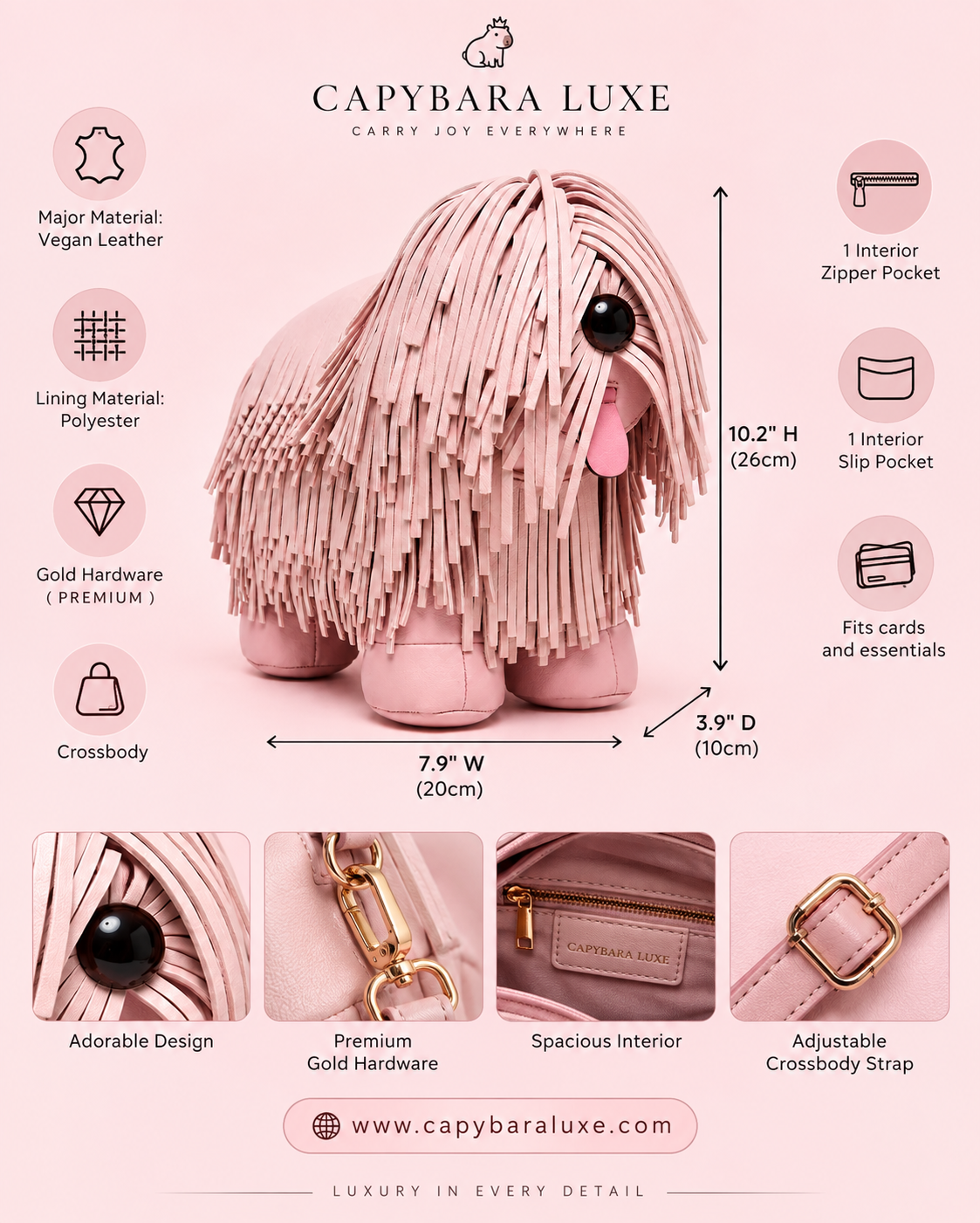 Pink  fringe Pup Bag