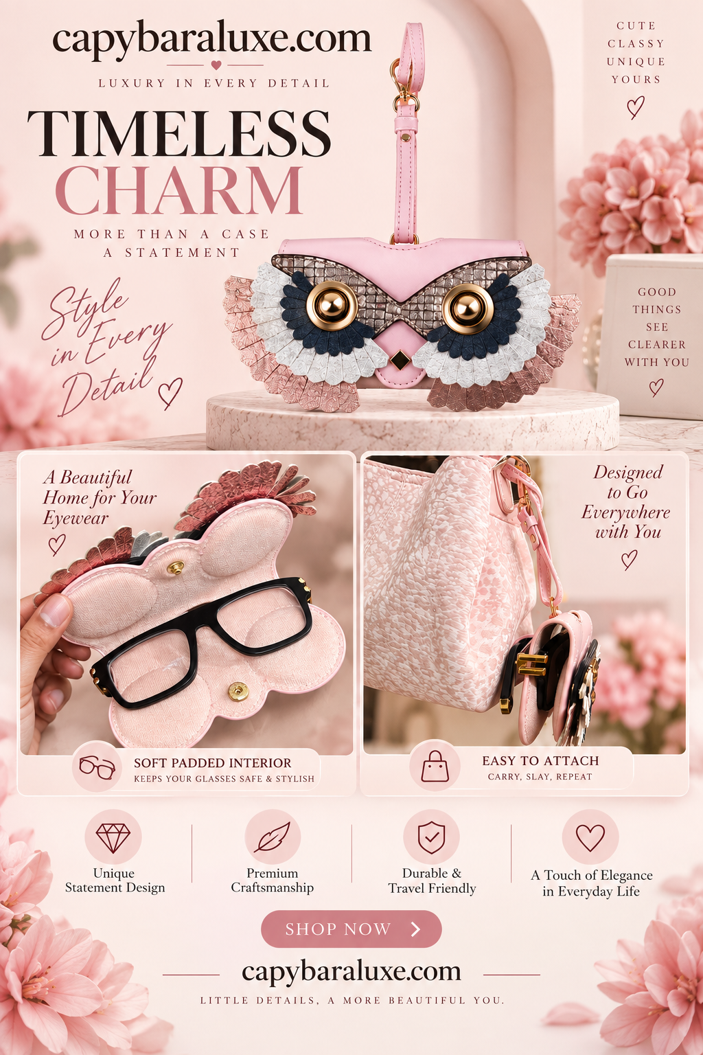 Pink Owl Sunglasses Case