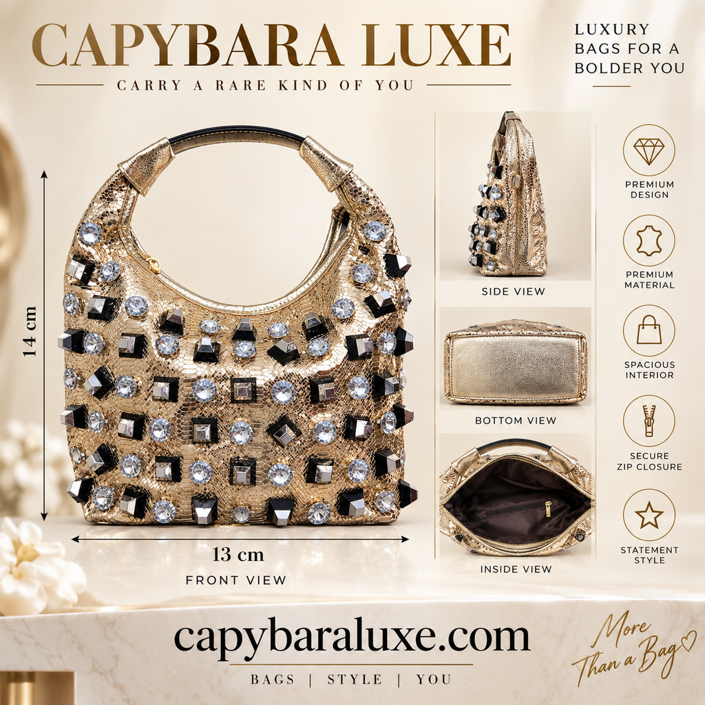 Capybara Luxe Crystal Embellished Statement Handbag