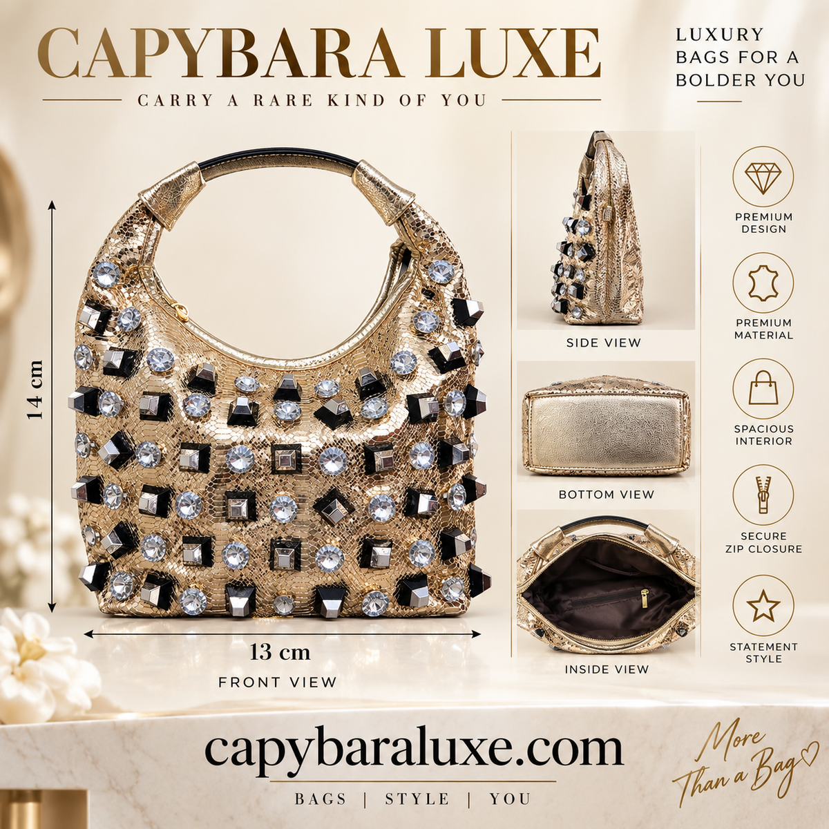 Capybara Luxe Crystal Embellished Statement Handbag