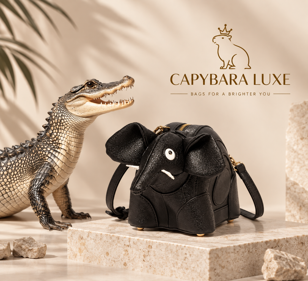 Luxe Black Elephant Shoulder Bag