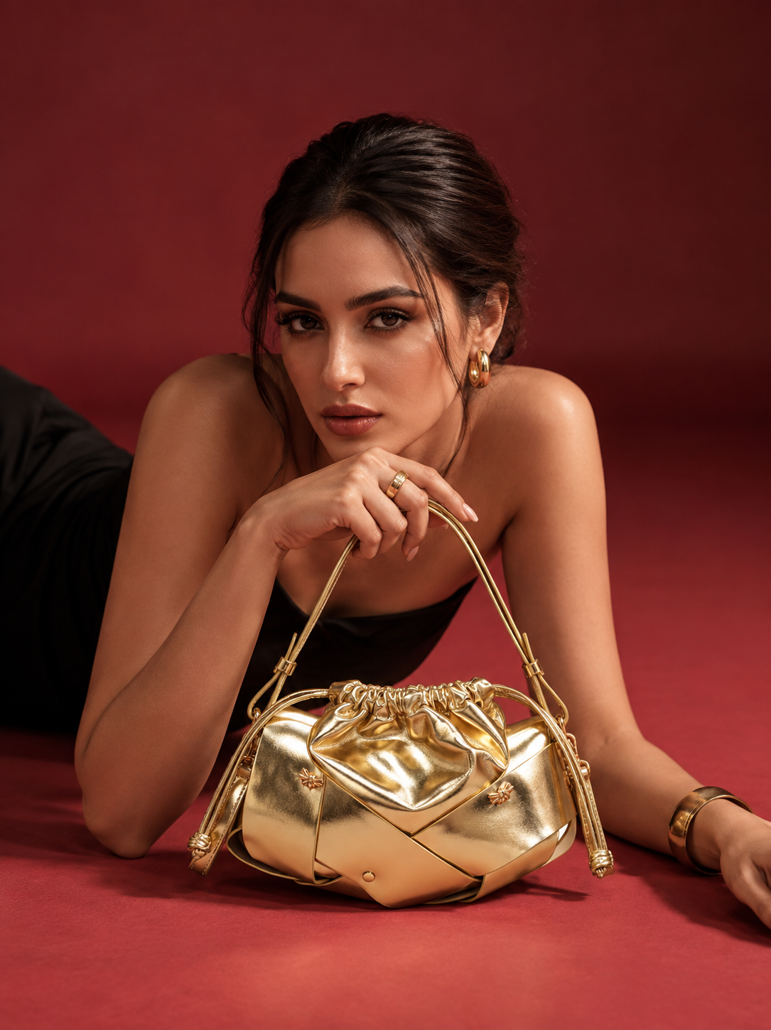 Golden Satin Shoulder Bag