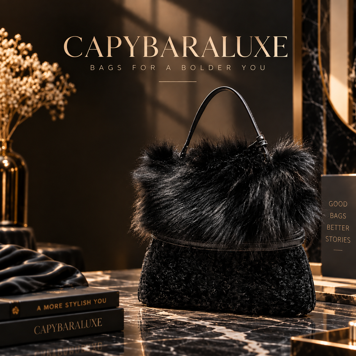 Black Fur Premium HandBag