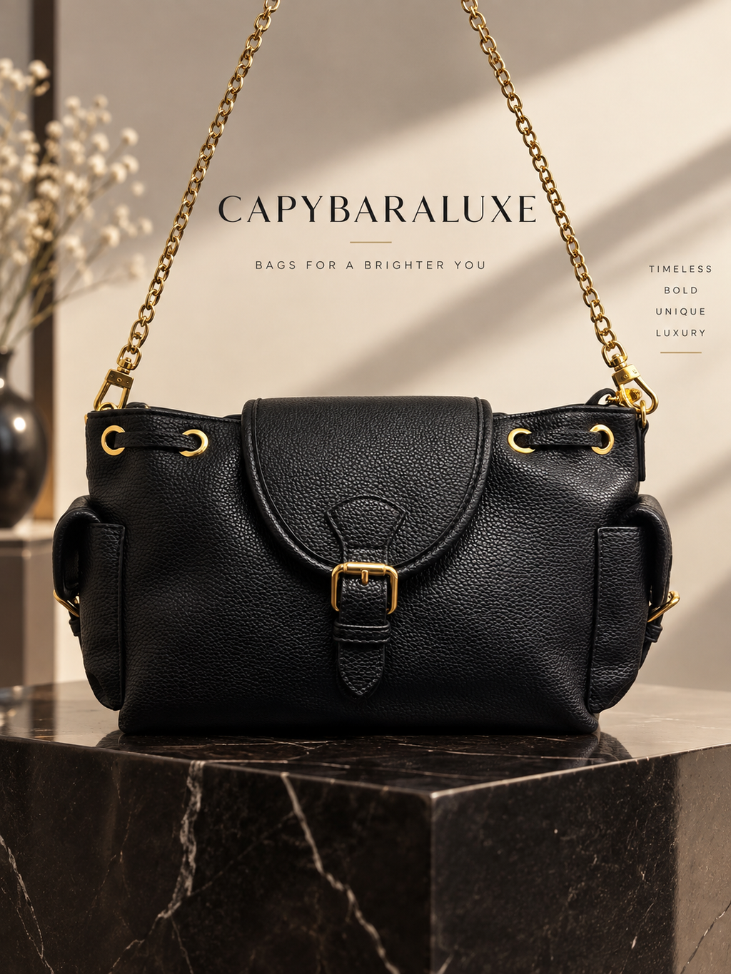 Luxe Black Chain Shoulder Bag