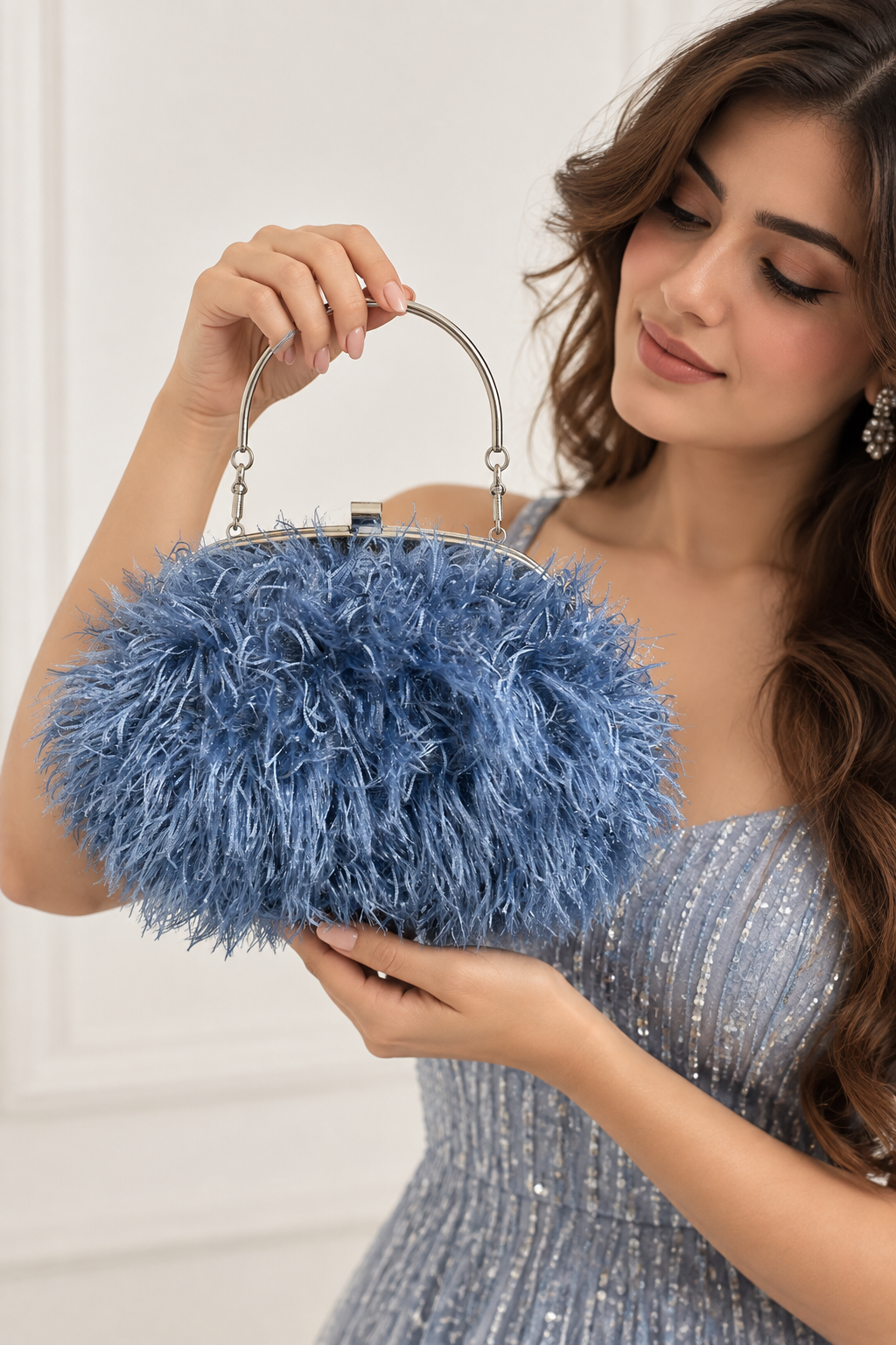 Blue Luxury Fur Clutch Bag