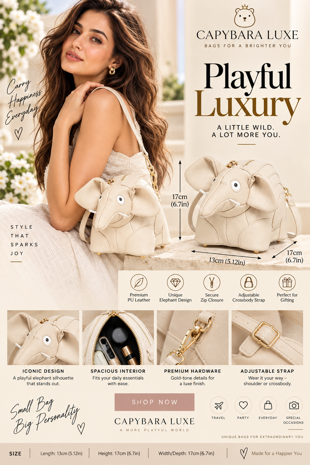 Luxe Elephant Sculpted Handbag