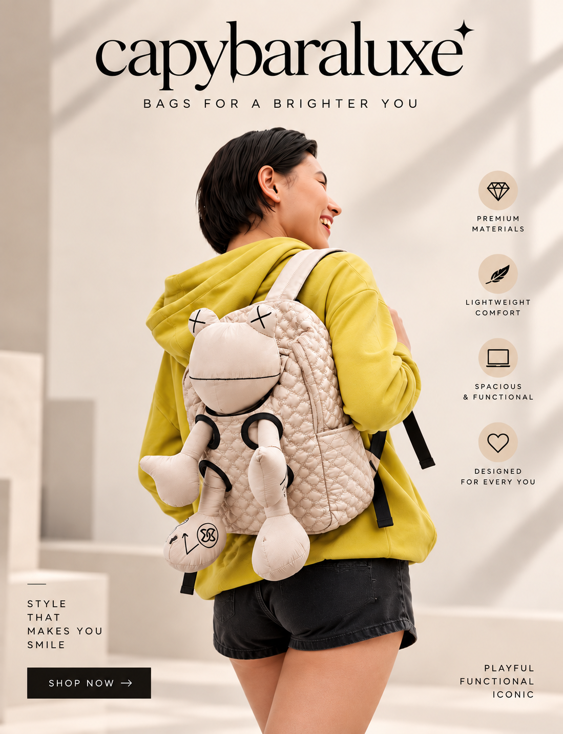 Capybara Quilted Character Backpack