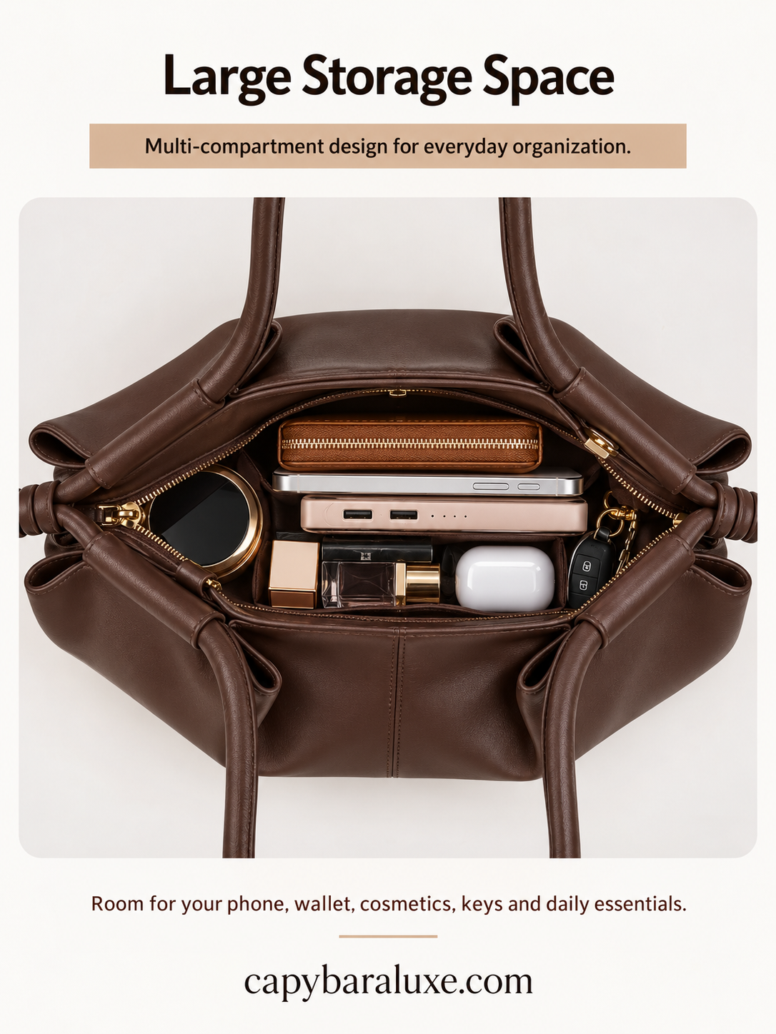 Chocolate Brown Pleated Shoulder Bag for Women | Elegant Everyday Handbag